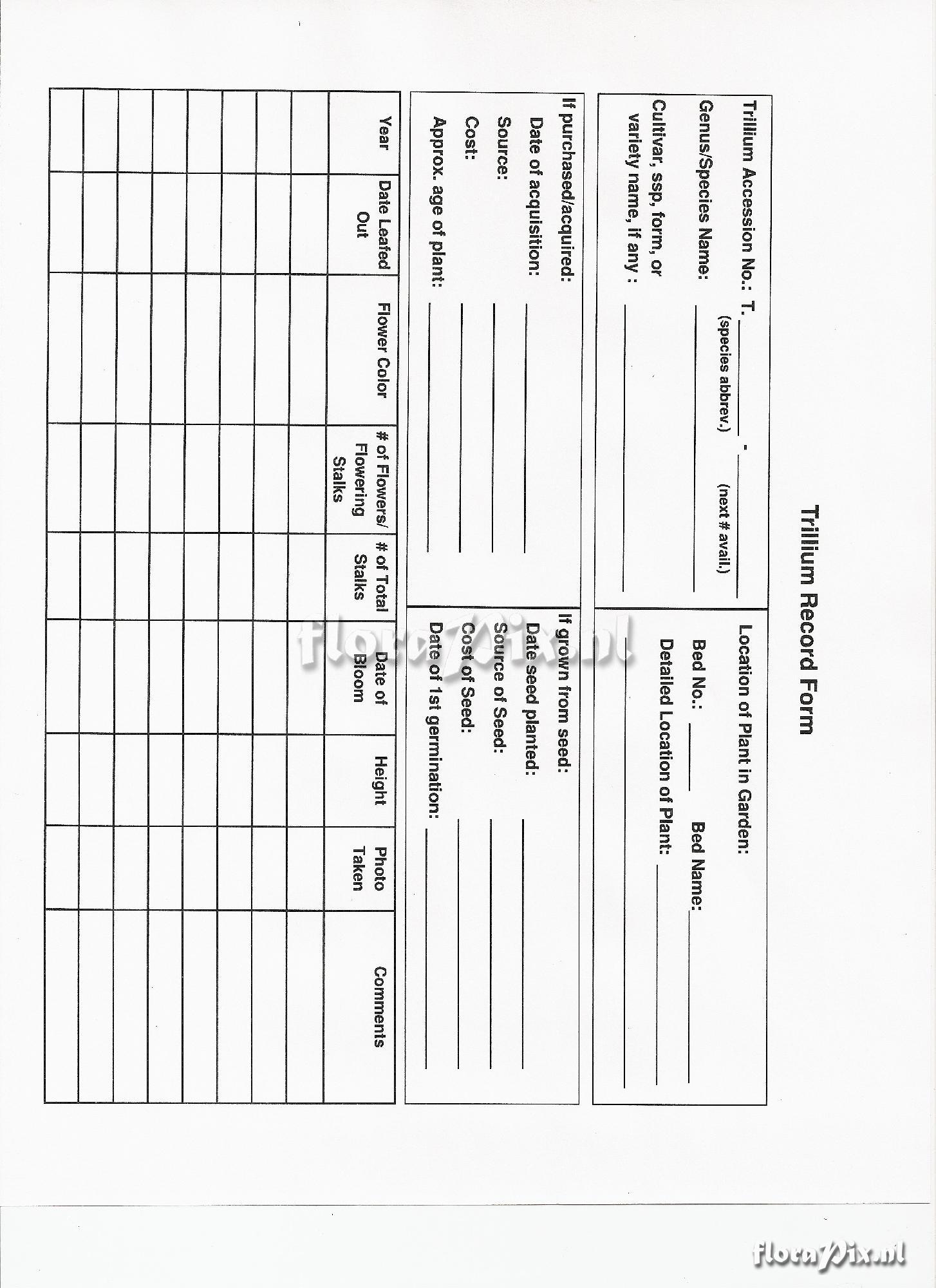 Trillium 1-general Record Sheet